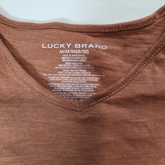 Lucky Brand Rust V-Neck Tie Waist Tee Eyelet Sleeves Size M 8-10 Boho Chic - Picture 4 of 4